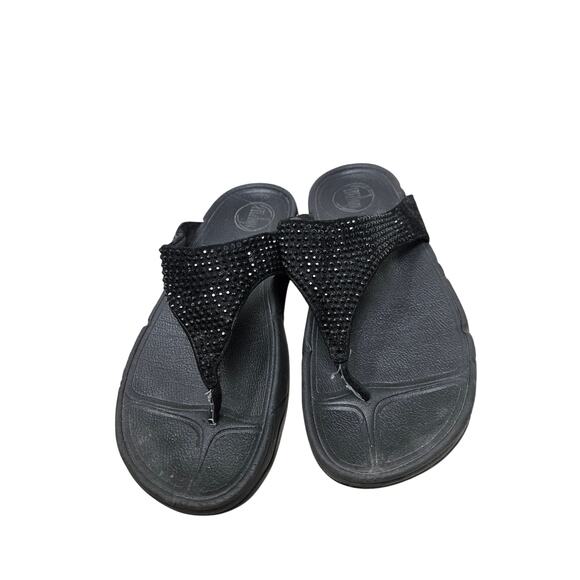 Fitflop 6 Rokkit Thong Black Diamond Comfort Flip Flop Sandal Glam Coastal - Picture 4 of 4